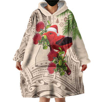 Christmas Hawaii with I'iwi Bird Wearable Blanket Hoodie Aloha Mele Kalikimaka - Beige Art LT9 - Polynesian Pride