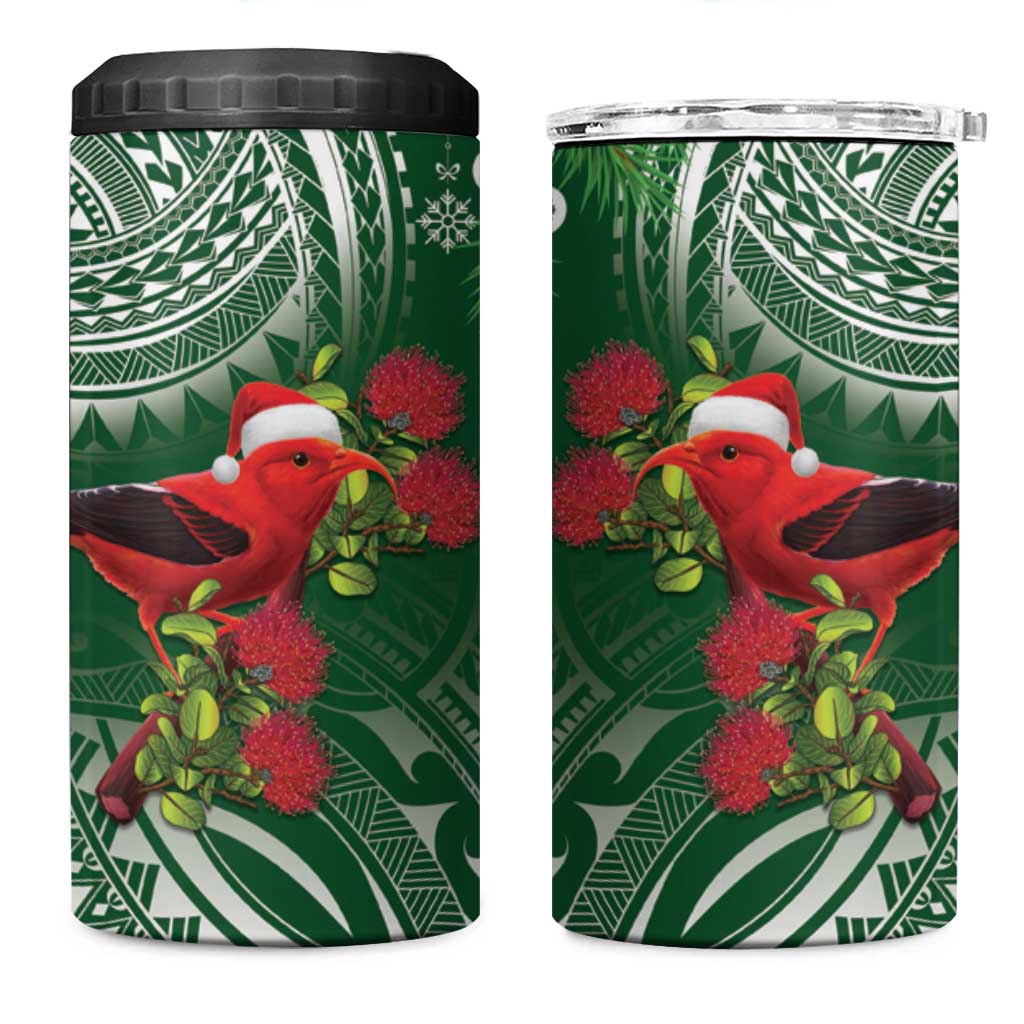 Christmas Hawaii with I'iwi Bird 4 in 1 Can Cooler Tumbler Aloha Mele Kalikimaka - Green Art LT9 One Size: 16 oz Green - Polynesian Pride