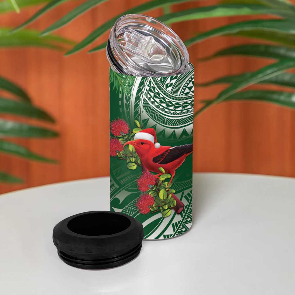 Christmas Hawaii with I'iwi Bird 4 in 1 Can Cooler Tumbler Aloha Mele Kalikimaka - Green Art LT9 - Polynesian Pride