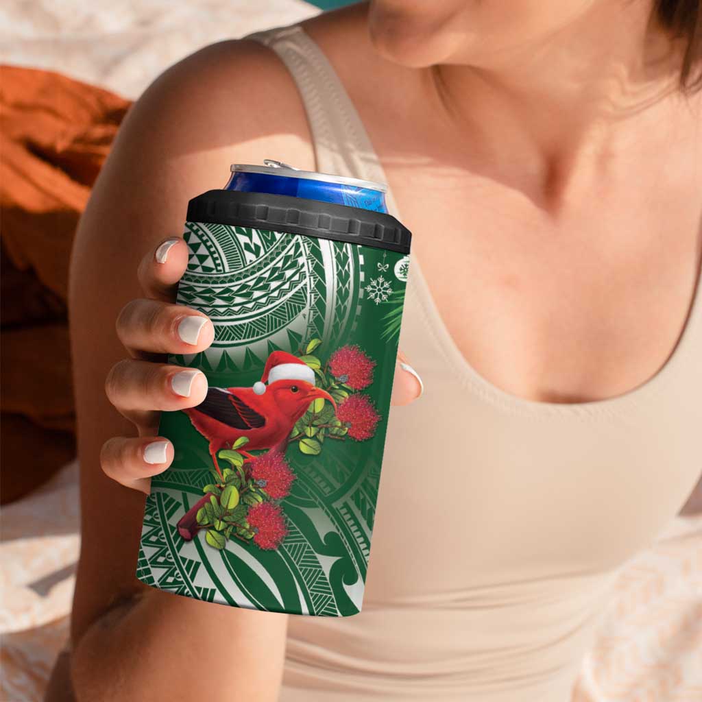 Christmas Hawaii with I'iwi Bird 4 in 1 Can Cooler Tumbler Aloha Mele Kalikimaka - Green Art LT9 - Polynesian Pride