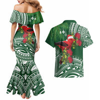 Christmas Hawaii with I'iwi Bird Couples Matching Mermaid Dress and Hawaiian Shirt Aloha Mele Kalikimaka - Green Art LT9 - Polynesian Pride