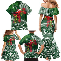 Christmas Hawaii with I'iwi Bird Family Matching Mermaid Dress and Hawaiian Shirt Aloha Mele Kalikimaka - Green Art LT9 - Polynesian Pride
