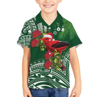 Christmas Hawaii with I'iwi Bird Family Matching Off The Shoulder Long Sleeve Dress and Hawaiian Shirt Aloha Mele Kalikimaka - Green Art LT9 Son's Shirt Green - Polynesian Pride