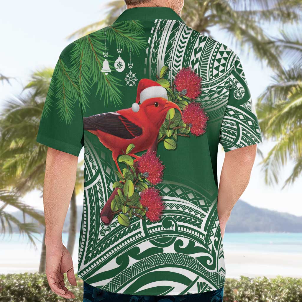 Christmas Hawaii with I'iwi Bird Hawaiian Shirt Aloha Mele Kalikimaka - Green Art LT9 - Polynesian Pride
