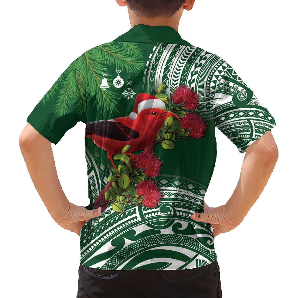 Christmas Hawaii with I'iwi Bird Hawaiian Shirt Aloha Mele Kalikimaka - Green Art LT9 - Polynesian Pride