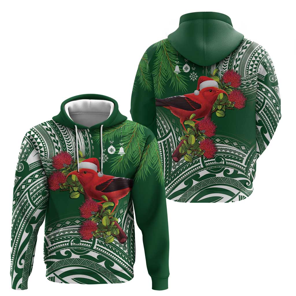 Christmas Hawaii with I'iwi Bird Hoodie Aloha Mele Kalikimaka - Green Art LT9 - Polynesian Pride