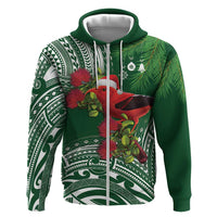Christmas Hawaii with I'iwi Bird Hoodie Aloha Mele Kalikimaka - Green Art LT9 Zip Hoodie Green - Polynesian Pride