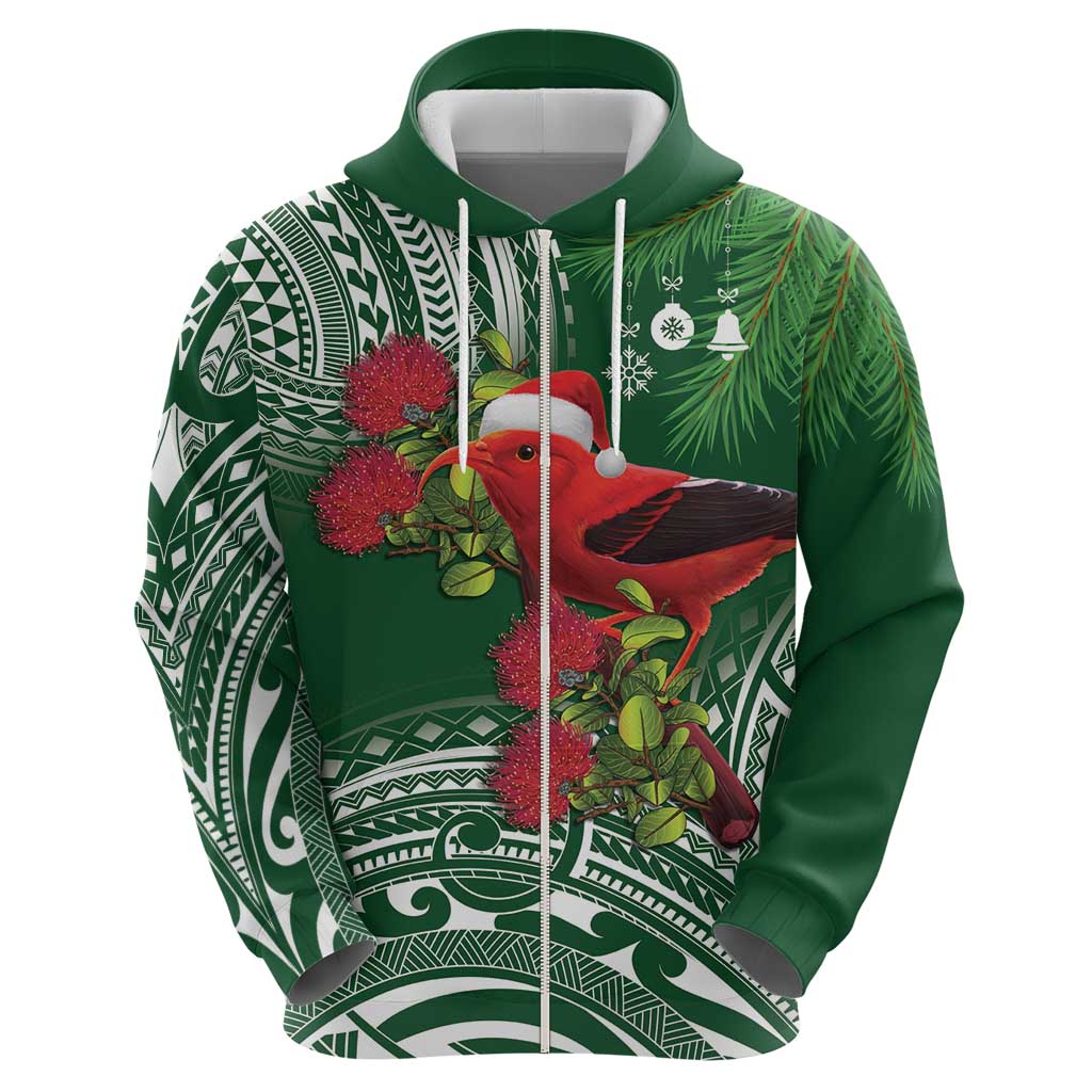 Christmas Hawaii with I'iwi Bird Hoodie Aloha Mele Kalikimaka - Green Art LT9 - Polynesian Pride