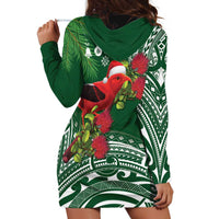 Christmas Hawaii with I'iwi Bird Hoodie Dress Aloha Mele Kalikimaka - Green Art LT9 - Polynesian Pride