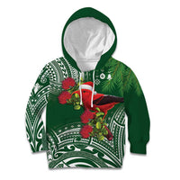 Christmas Hawaii with I'iwi Bird Kid Hoodie Aloha Mele Kalikimaka - Green Art LT9 Hoodie Green - Polynesian Pride