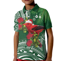 Christmas Hawaii with I'iwi Bird Kid Polo Shirt Aloha Mele Kalikimaka - Green Art LT9 Kid Green - Polynesian Pride