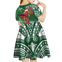 Christmas Hawaii with I'iwi Bird Kid Short Sleeve Dress Aloha Mele Kalikimaka - Green Art LT9 - Polynesian Pride