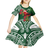 Christmas Hawaii with I'iwi Bird Kid Short Sleeve Dress Aloha Mele Kalikimaka - Green Art LT9 - Polynesian Pride