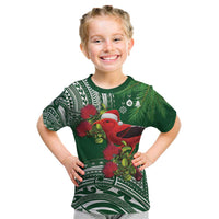 Christmas Hawaii with I'iwi Bird Kid T Shirt Aloha Mele Kalikimaka - Green Art LT9 Green - Polynesian Pride
