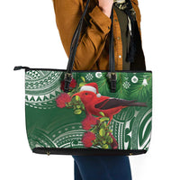 Christmas Hawaii with I'iwi Bird Leather Tote Bag Aloha Mele Kalikimaka - Green Art LT9 - Polynesian Pride