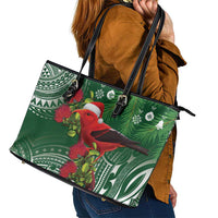 Christmas Hawaii with I'iwi Bird Leather Tote Bag Aloha Mele Kalikimaka - Green Art LT9 - Polynesian Pride