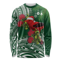 Christmas Hawaii with I'iwi Bird Long Sleeve Shirt Aloha Mele Kalikimaka - Green Art LT9 Unisex Green - Polynesian Pride