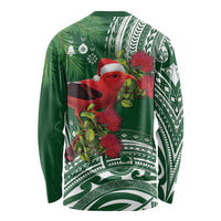 Christmas Hawaii with I'iwi Bird Long Sleeve Shirt Aloha Mele Kalikimaka - Green Art LT9 - Polynesian Pride
