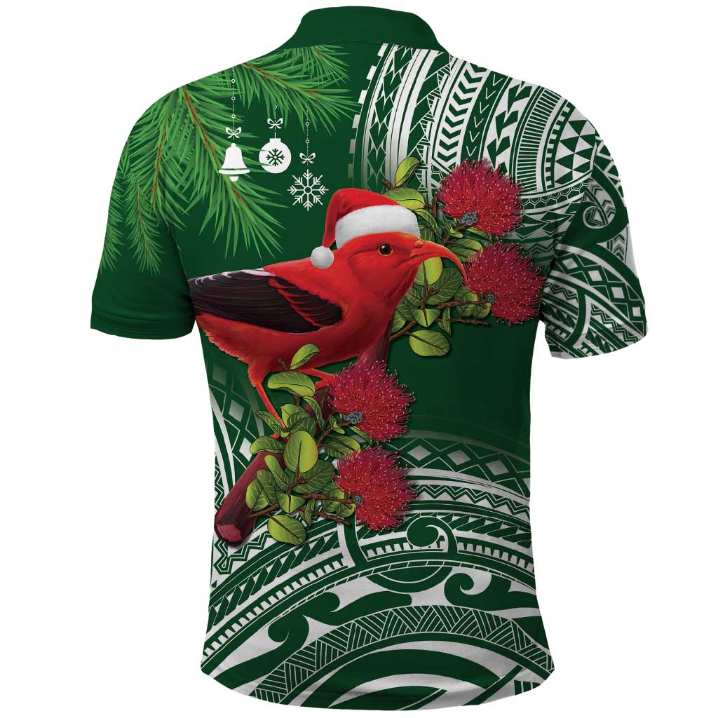 Christmas Hawaii with I'iwi Bird Polo Shirt Aloha Mele Kalikimaka - Green Art LT9 - Polynesian Pride