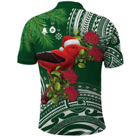 Christmas Hawaii with I'iwi Bird Polo Shirt Aloha Mele Kalikimaka - Green Art LT9 - Polynesian Pride