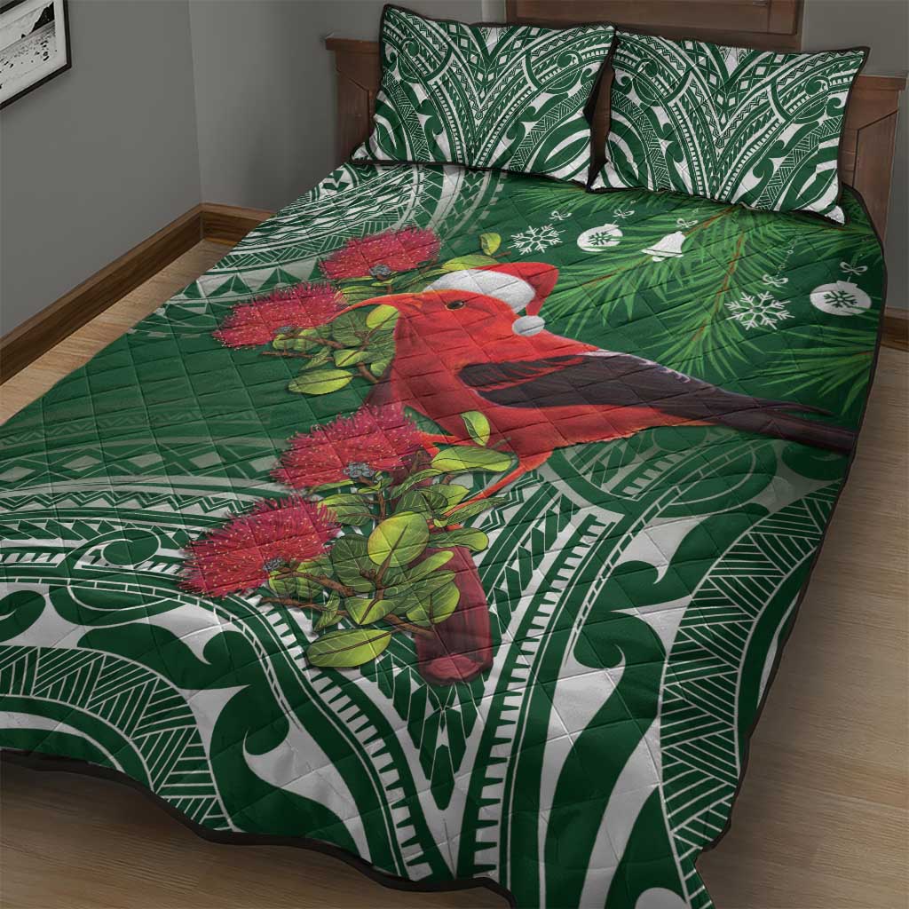 Christmas Hawaii with I'iwi Bird Quilt Bed Set Aloha Mele Kalikimaka - Green Art