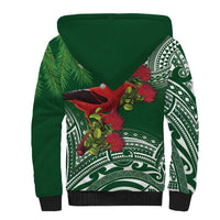 Christmas Hawaii with I'iwi Bird Sherpa Hoodie Aloha Mele Kalikimaka - Green Art LT9 - Polynesian Pride