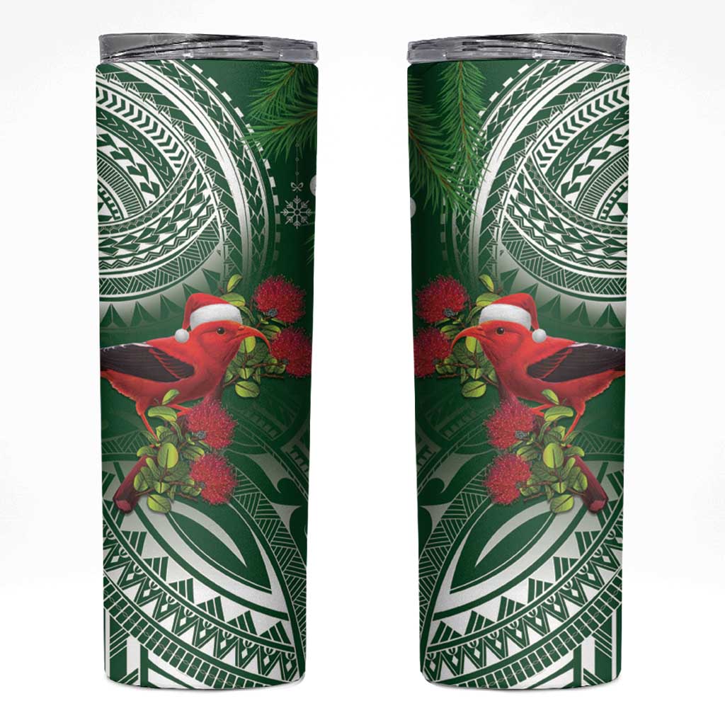Christmas Hawaii with I'iwi Bird Skinny Tumbler Aloha Mele Kalikimaka - Green Art LT9 Green - Polynesian Pride