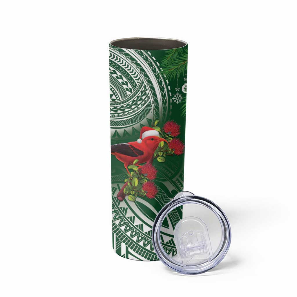 Christmas Hawaii with I'iwi Bird Skinny Tumbler Aloha Mele Kalikimaka - Green Art LT9 - Polynesian Pride