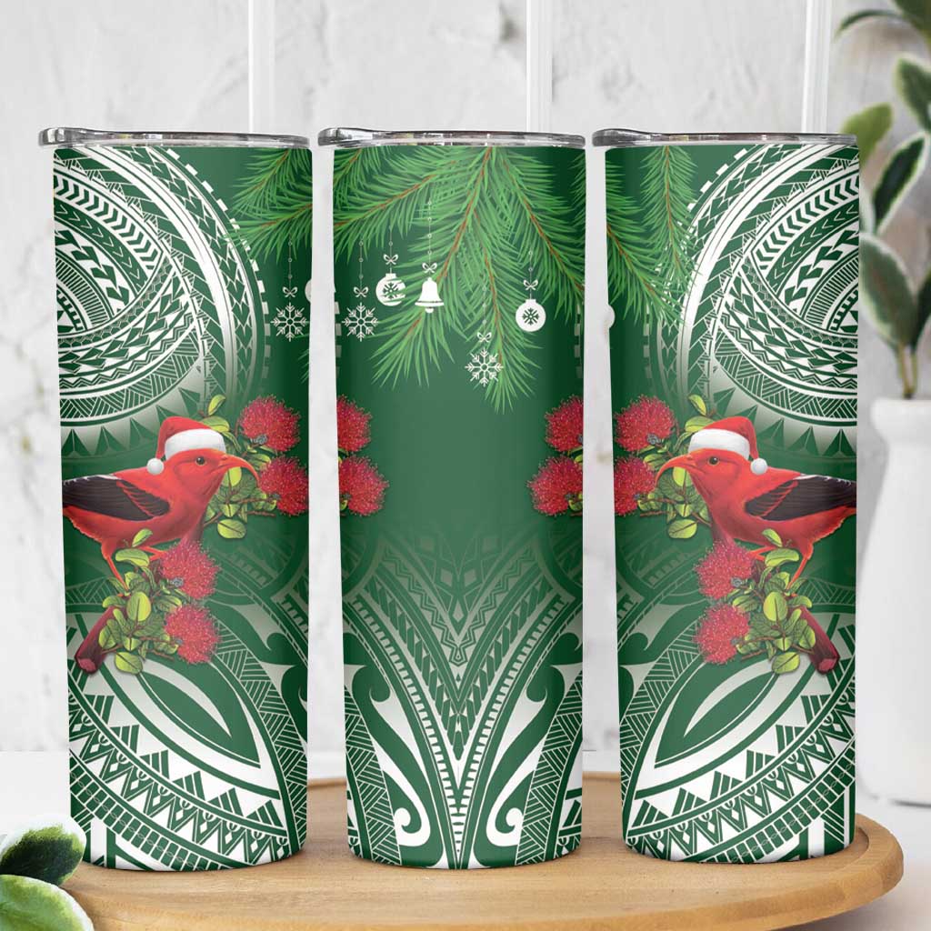 Christmas Hawaii with I'iwi Bird Skinny Tumbler Aloha Mele Kalikimaka - Green Art LT9 - Polynesian Pride