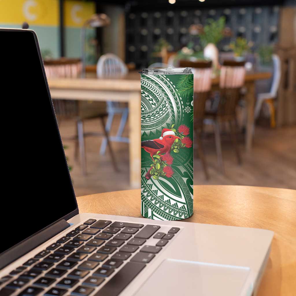 Christmas Hawaii with I'iwi Bird Skinny Tumbler Aloha Mele Kalikimaka - Green Art LT9 - Polynesian Pride