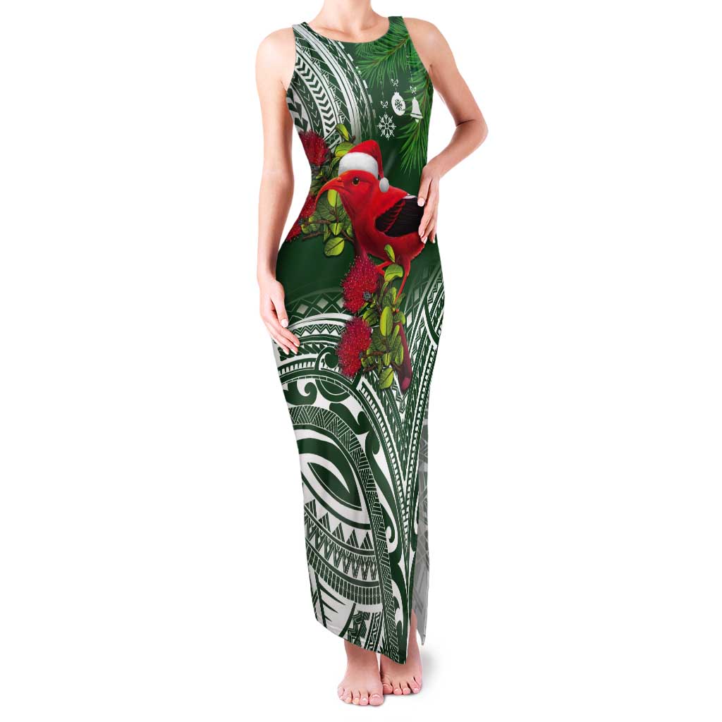 Christmas Hawaii with I'iwi Bird Tank Maxi Dress Aloha Mele Kalikimaka - Green Art LT9 Women Green - Polynesian Pride