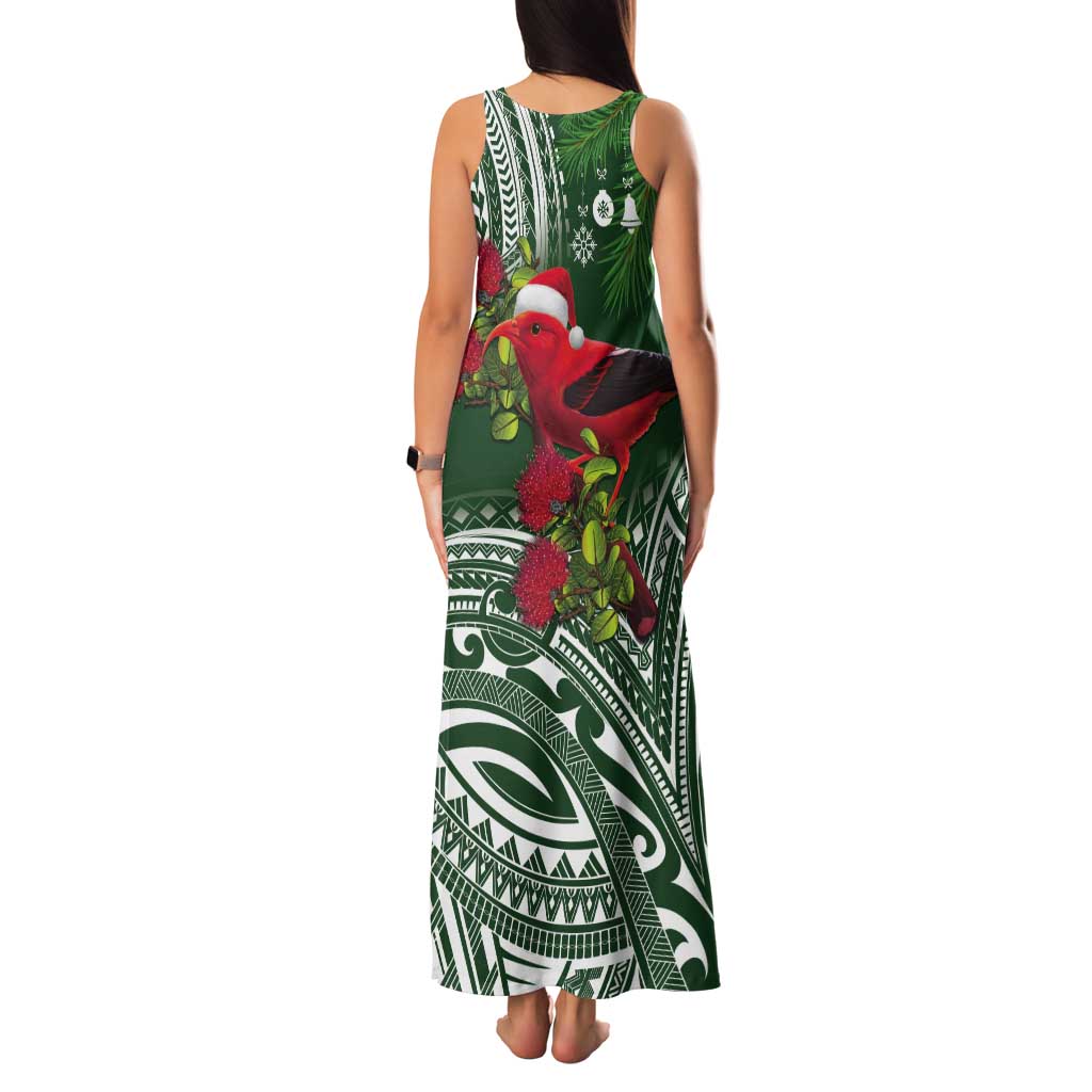 Christmas Hawaii with I'iwi Bird Tank Maxi Dress Aloha Mele Kalikimaka - Green Art LT9 - Polynesian Pride