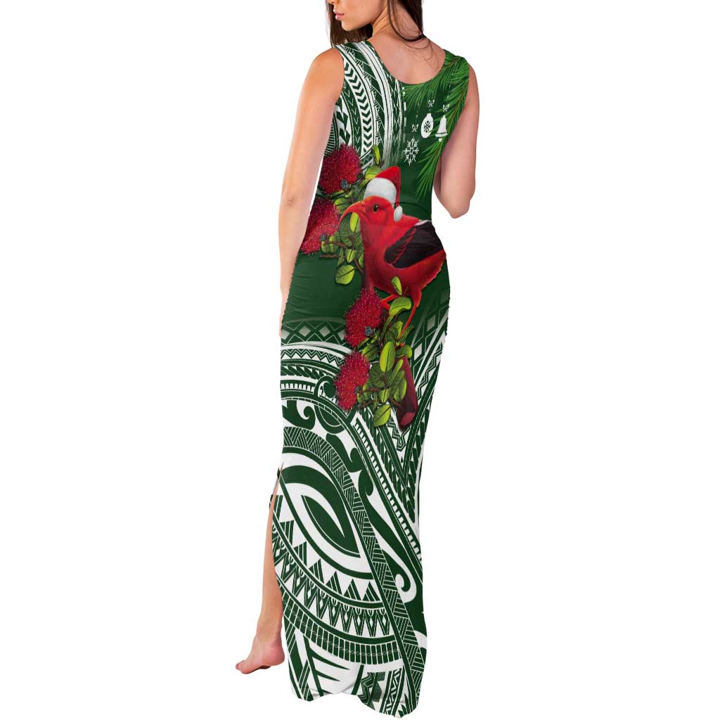 Christmas Hawaii with I'iwi Bird Tank Maxi Dress Aloha Mele Kalikimaka - Green Art LT9 - Polynesian Pride