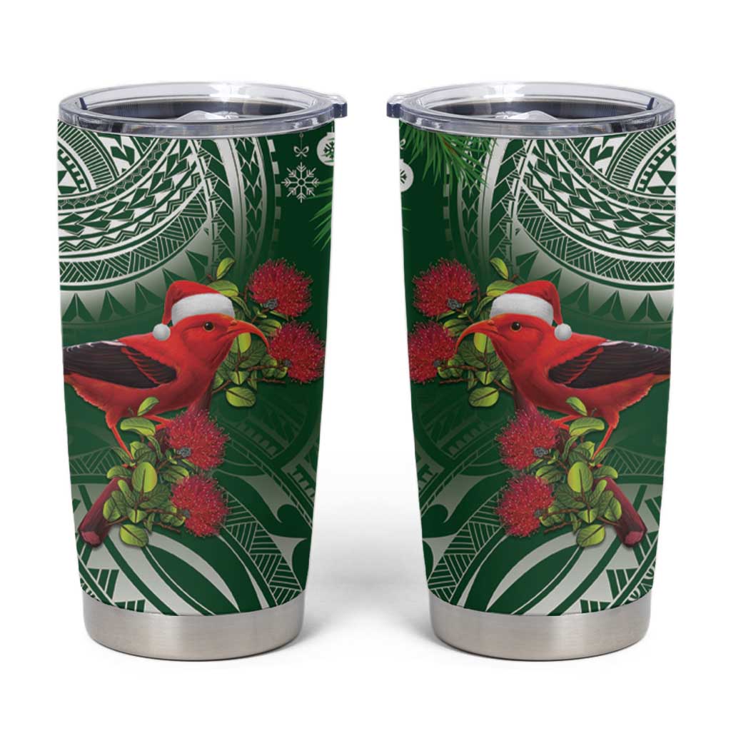 Christmas Hawaii with I'iwi Bird Tumbler Cup Aloha Mele Kalikimaka - Green Art LT9 Green - Polynesian Pride
