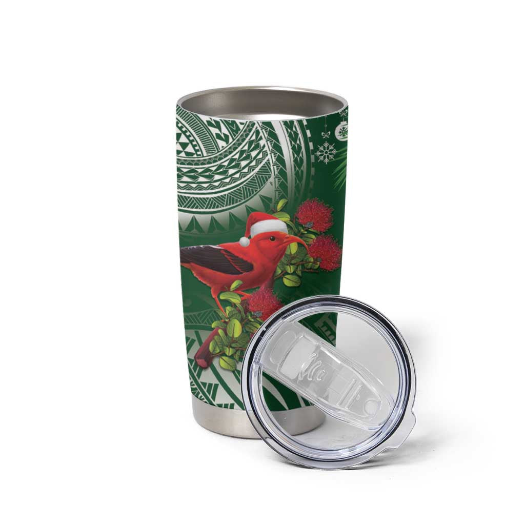 Christmas Hawaii with I'iwi Bird Tumbler Cup Aloha Mele Kalikimaka - Green Art LT9 - Polynesian Pride