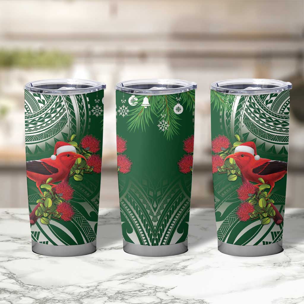 Christmas Hawaii with I'iwi Bird Tumbler Cup Aloha Mele Kalikimaka - Green Art LT9 - Polynesian Pride