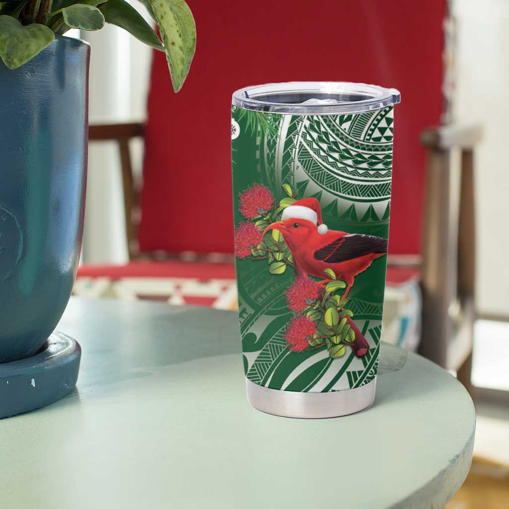 Christmas Hawaii with I'iwi Bird Tumbler Cup Aloha Mele Kalikimaka - Green Art LT9 - Polynesian Pride
