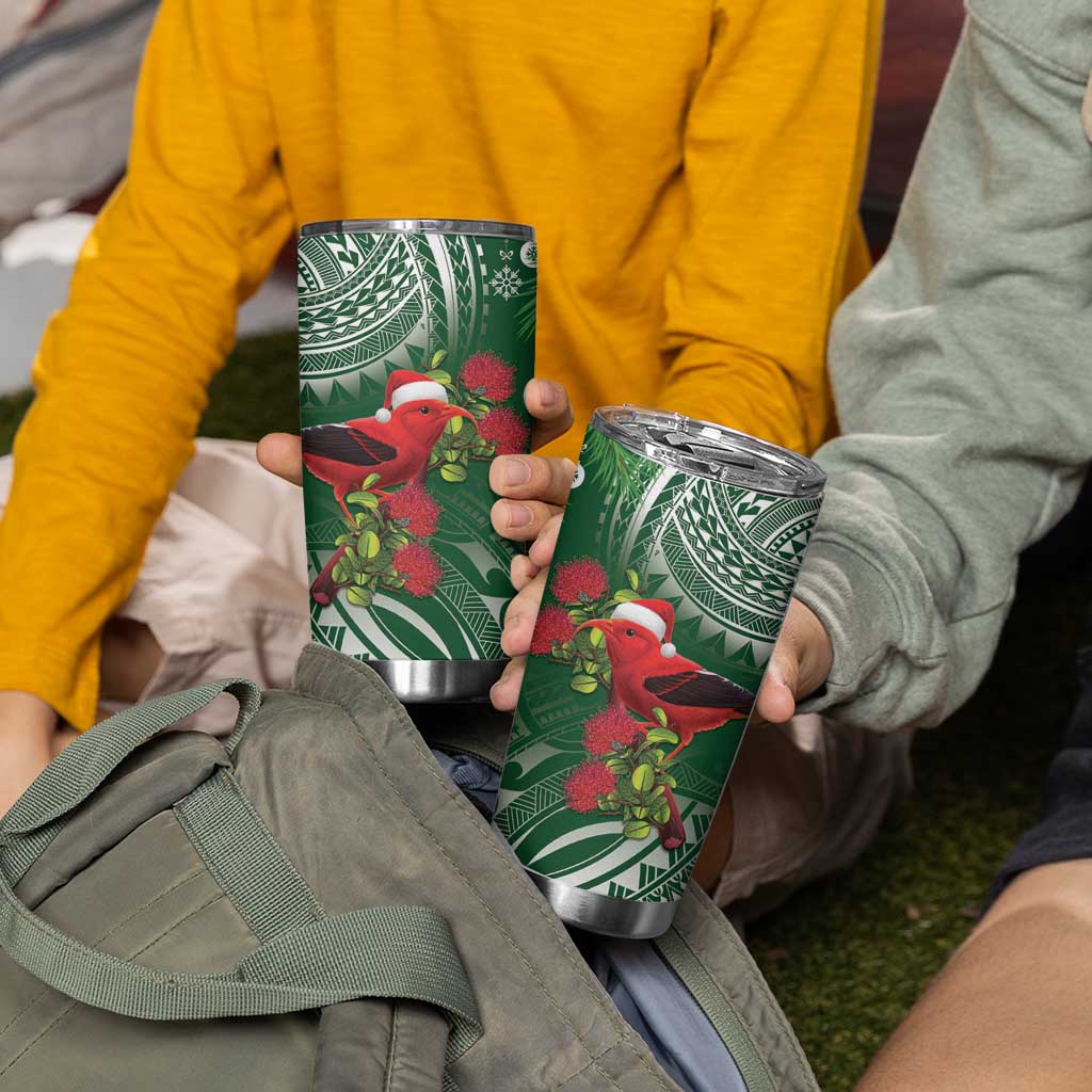 Christmas Hawaii with I'iwi Bird Tumbler Cup Aloha Mele Kalikimaka - Green Art LT9 - Polynesian Pride