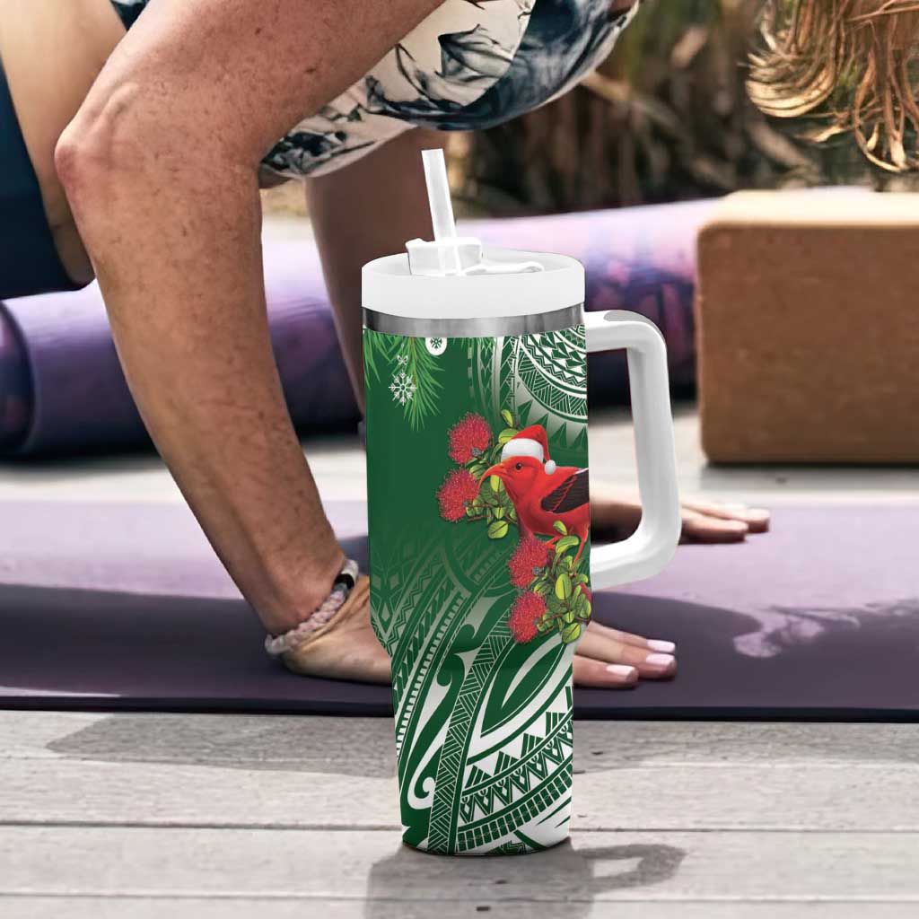 Christmas Hawaii with I'iwi Bird Tumbler With Handle Aloha Mele Kalikimaka - Green Art LT9 - Polynesian Pride