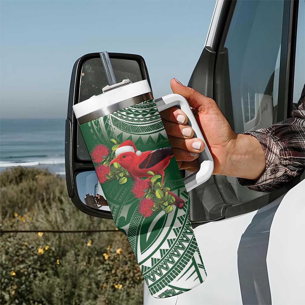 Christmas Hawaii with I'iwi Bird Tumbler With Handle Aloha Mele Kalikimaka - Green Art LT9 - Polynesian Pride