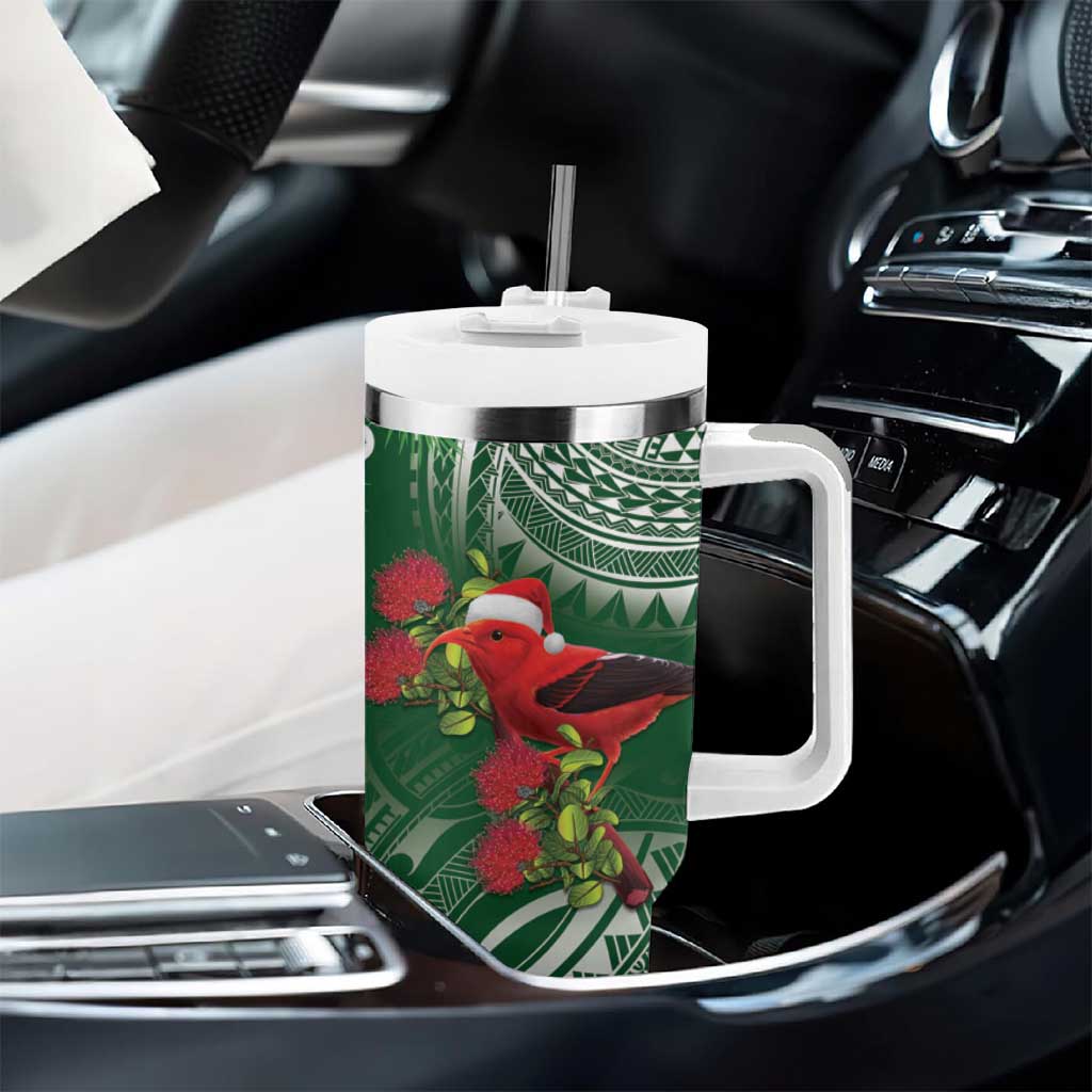 Christmas Hawaii with I'iwi Bird Tumbler With Handle Aloha Mele Kalikimaka - Green Art LT9 - Polynesian Pride