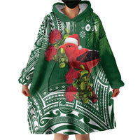 Christmas Hawaii with I'iwi Bird Wearable Blanket Hoodie Aloha Mele Kalikimaka - Green Art LT9 - Polynesian Pride