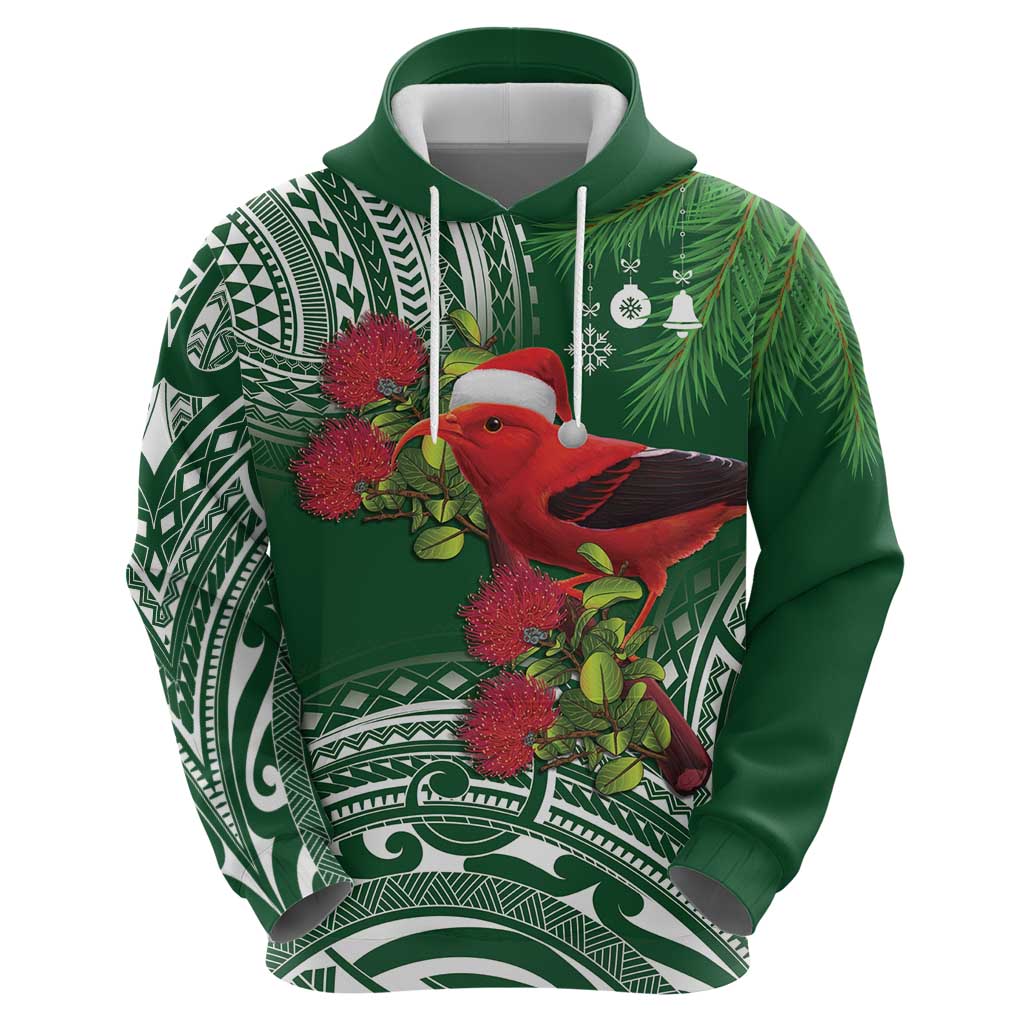 Christmas Hawaii with I'iwi Bird Zip Hoodie Aloha Mele Kalikimaka - Green Art LT9 - Polynesian Pride
