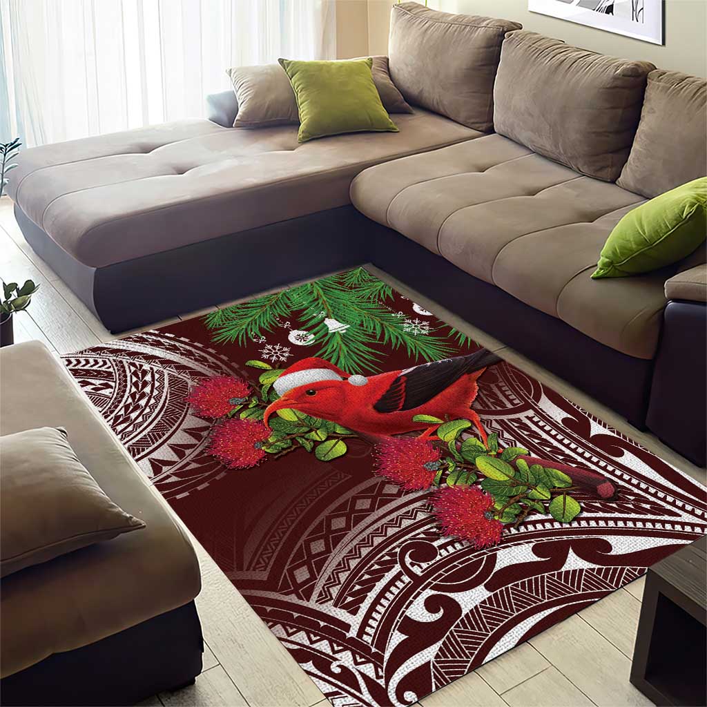 Christmas Hawaii with I'iwi Bird Area Rug Aloha Mele Kalikimaka - Oxblood Art LT9 - Polynesian Pride