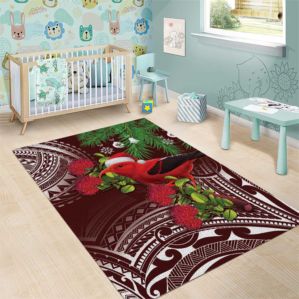 Christmas Hawaii with I'iwi Bird Area Rug Aloha Mele Kalikimaka - Oxblood Art LT9 - Polynesian Pride