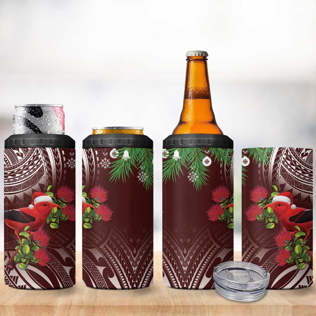 Christmas Hawaii with I'iwi Bird 4 in 1 Can Cooler Tumbler Aloha Mele Kalikimaka - Oxblood Art LT9 - Polynesian Pride