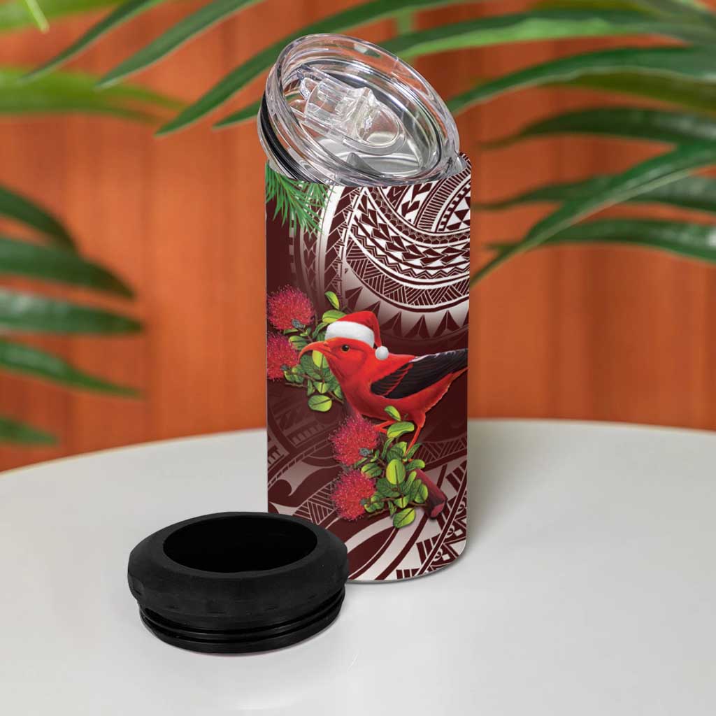 Christmas Hawaii with I'iwi Bird 4 in 1 Can Cooler Tumbler Aloha Mele Kalikimaka - Oxblood Art LT9 - Polynesian Pride