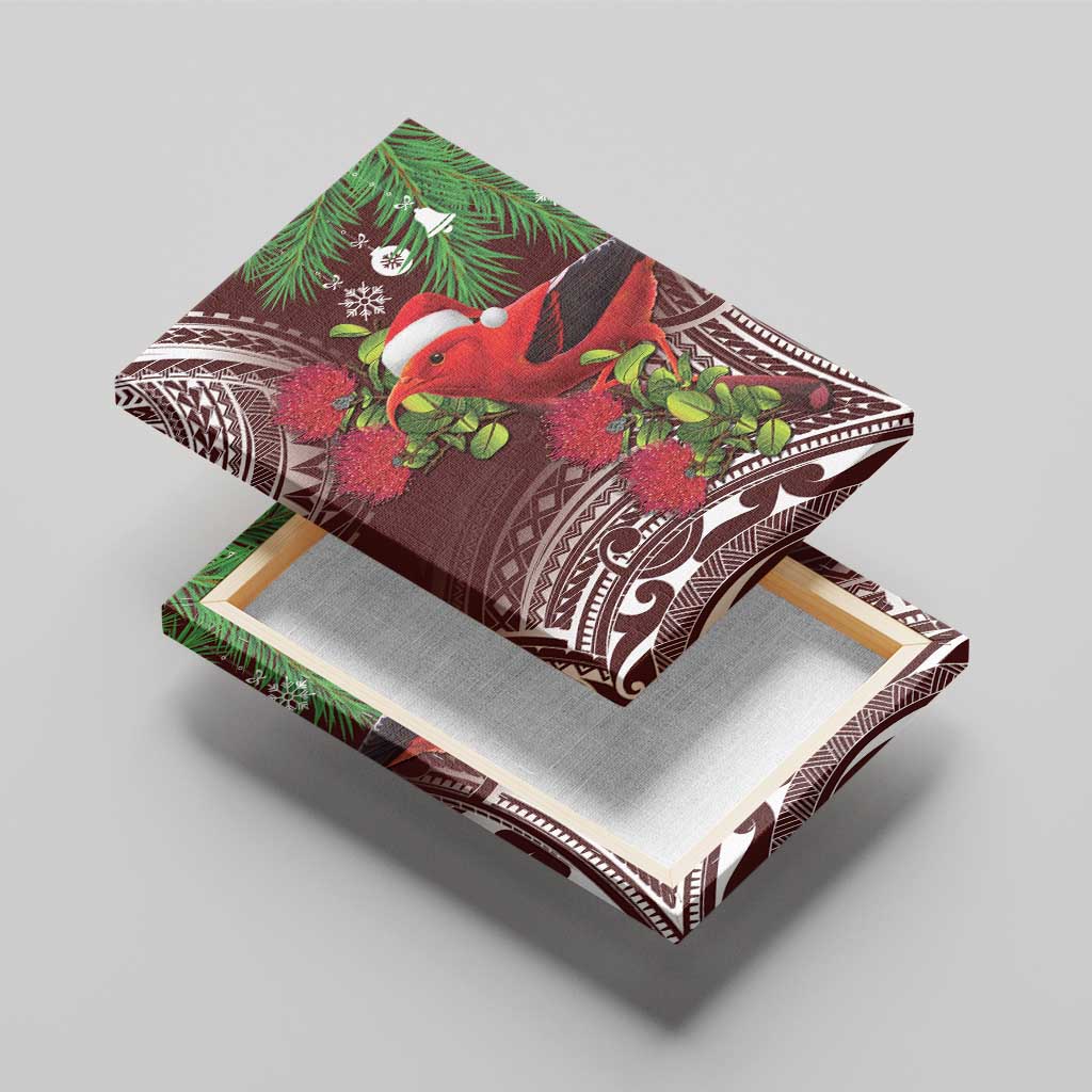 Christmas Hawaii with I'iwi Bird Canvas Wall Art Aloha Mele Kalikimaka - Oxblood Art LT9 - Polynesian Pride