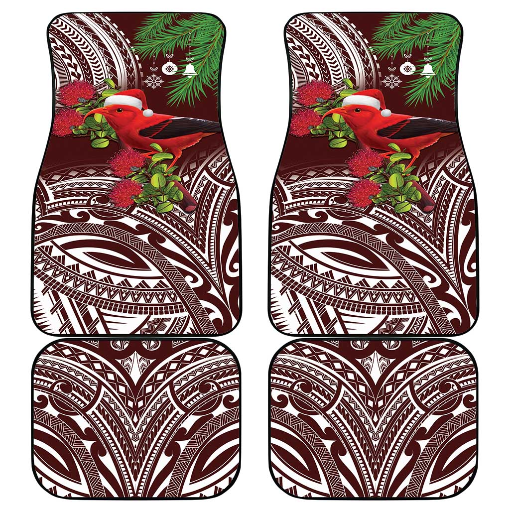 Christmas Hawaii with I'iwi Bird Car Mats Aloha Mele Kalikimaka - Oxblood Art LT9 - Polynesian Pride