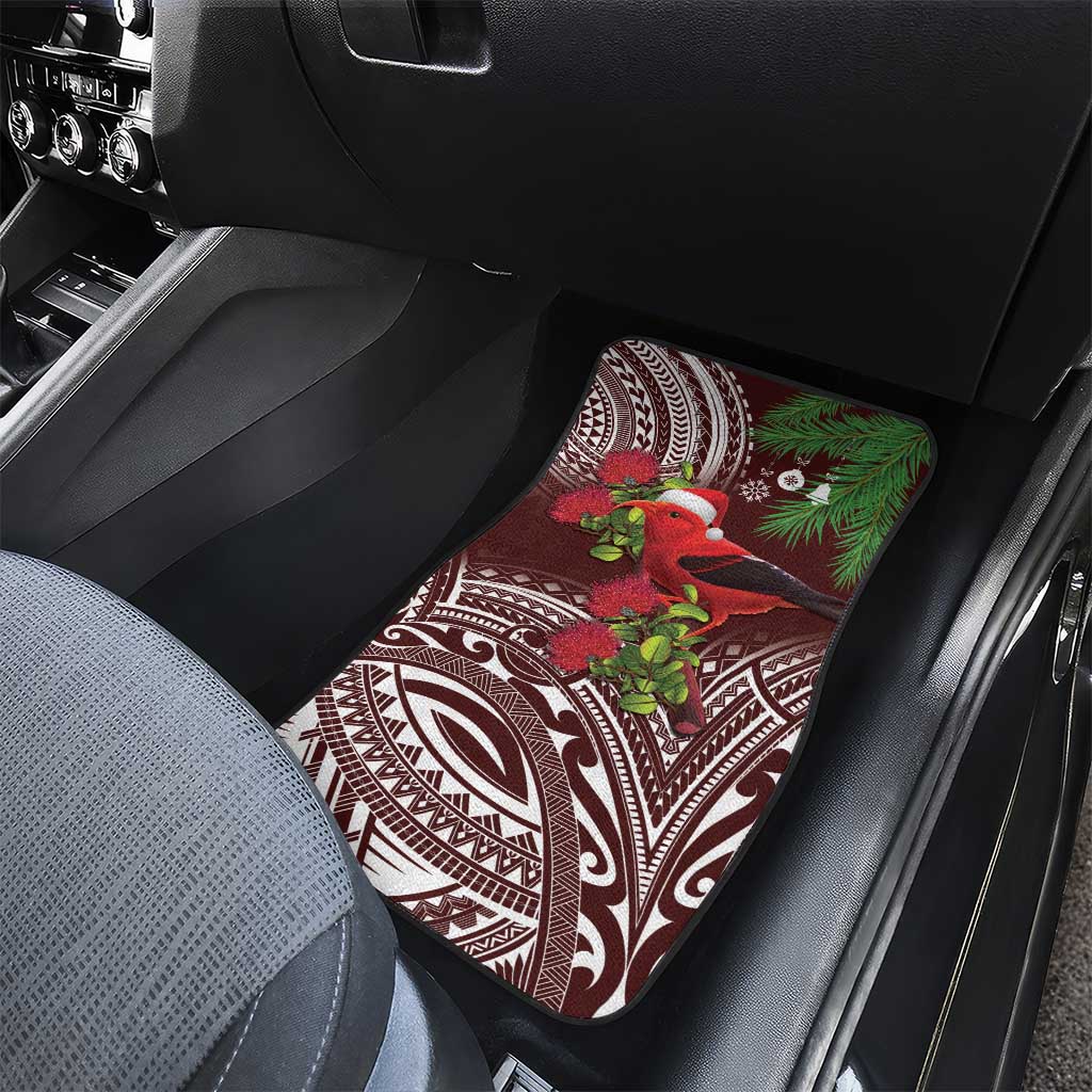 Christmas Hawaii with I'iwi Bird Car Mats Aloha Mele Kalikimaka - Oxblood Art LT9 - Polynesian Pride